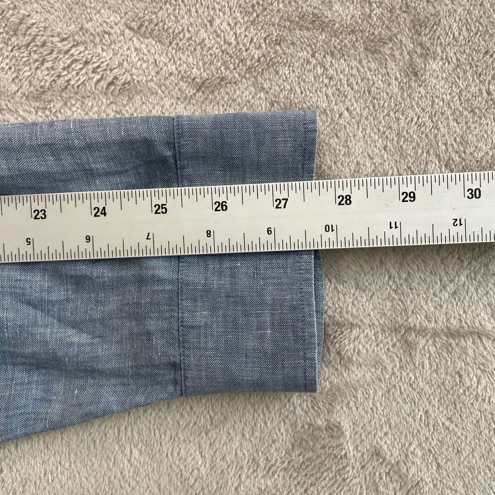 Banana Republic Shirt Men XL Blue 100% Linen Chambray‎ Long Sleeve Preppy
